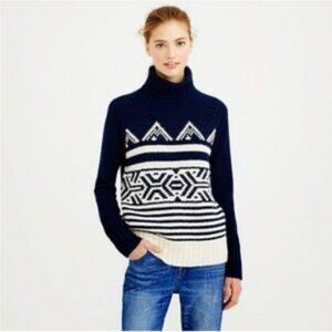 J Crew wool blend turtleneck sweater.  Blue a& white Aztec pattern.  Size xs
